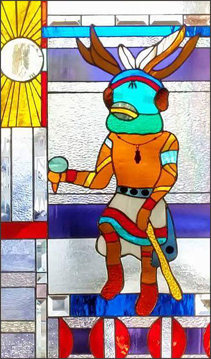 Stained Glass Kachina Window created by Michelle Eagle